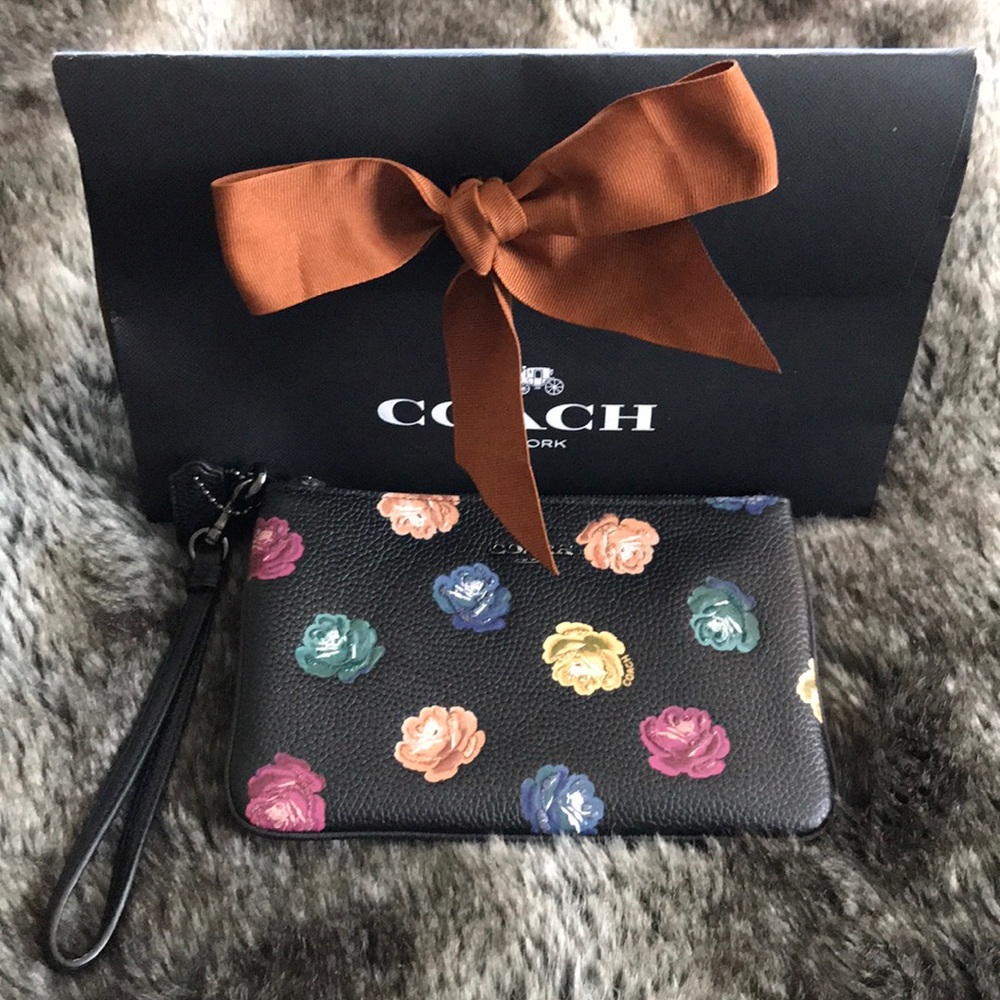 Coach Rainbow Rose Flower Leather clutch